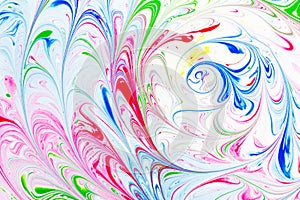 Abstract pattern, Traditional Ebru art. Color ink paint with waves. Floral background.