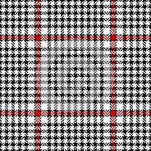 Abstract pattern tweed check in black, red, white for textile print. Seamless herringbone textured glen check plaid graphic.