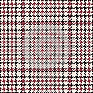 Abstract pattern tweed for textile design in black, red, off white. Seamless textured herringbone check background for dress.