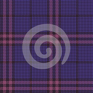Abstract pattern tweed for textile in purple and pink. Dark seamless textured hounds tooth check background graphic for dress.