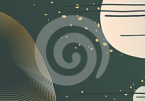 Abstract pattern vector background. Minimal cosmos banner design with wave lines, sun, moon, star. Trendy geometric