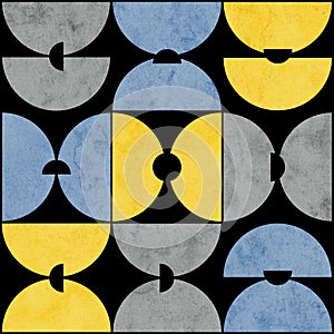 abstract pattern of watercolor circles in shades of blue and yellow pastel on black
