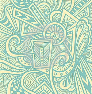 Abstract pattern in Zen tangle or Zen doodle style in beige light blue photo