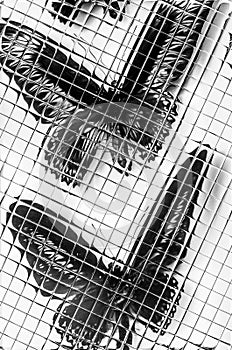 Abstract patterned tiles in black and white