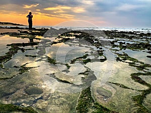 Abstract patterns on the beach at sunrise