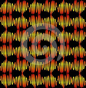 Abstract patterns, fiery doodle lines seamless repeating on strong contrasting black background