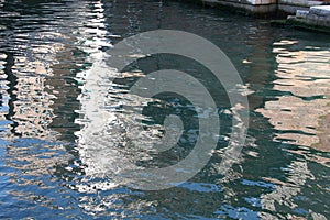 Abstract patterns formed by highlights and reflections on the surface of the water in the Venetian canal. Abstraction, background