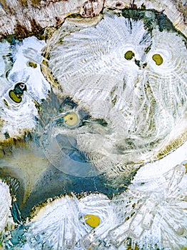Abstract patterns on the ground from water streams resembling ow photo