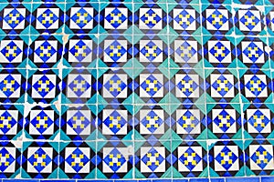 Abstract patterns old Portuguese tiles white blue turquoise