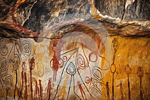 abstract patterns and symbols on cave walls