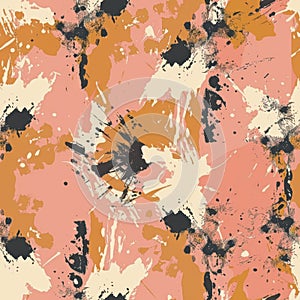 Abstract Peach and Black Ink Splatter Artwork