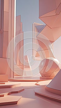 Abstract Peach Colored Geometric Architectural Forms Modern 3 D Render 3D render