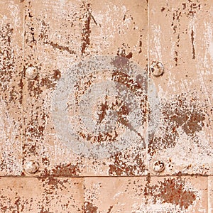 Abstract Peeling Rusty Orange Copper Paint Background. Aged Aluminum Grunge Effect Iron