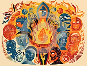 Abstract Pentecostal Fire with Apostles and Gift of Tongues, Modern Art Style