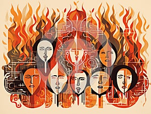 Abstract Pentecostal Fire with Apostles and Gift of Tongues, Modern Art Style