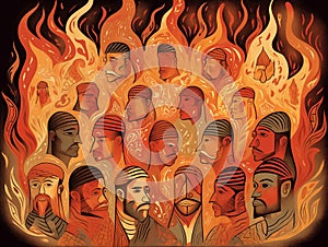 Abstract Pentecostal Fire with Apostles and Gift of Tongues, Modern Art Style