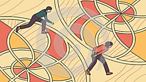 Abstract People on Dynamic Geometric Pattern, vector design Generative AI