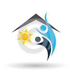 Abstract people energy of sun save family wellness home roof  icon