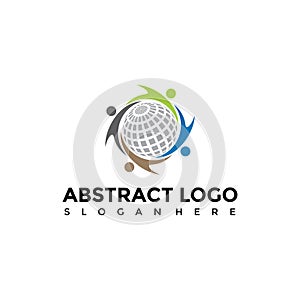 Abstract People and Globe Logo Template. Vector Illustrator Eps. 10