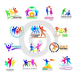 Abstract people icon vector person sign on logo of teamwork in business company or fitness logotype with sportsman
