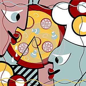 Abstract people and pizza