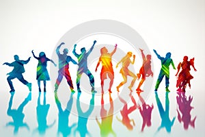 Abstract people shadow dancing colourful background disco fun design joy lifestyle group white silhouettes