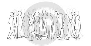 Abstract people silhouettes. Thin line draw vector illustration. Diverse crowd. Community, society, different photo
