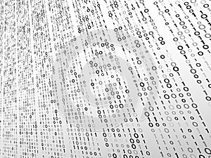 Abstract perspective binary code on a grey background. Matrix technology concept.
