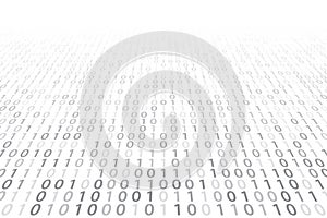 Abstract perspective binary code on a White background. Computer digital data design template.