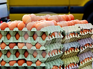 Abstract perspective of egg crates in market place