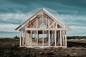 Abstract perspective of house wood construction framing in photo