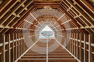 Abstract perspective of house wood construction framing in photo
