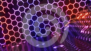 Abstract photo background future technology hexagon pattern,neon light hexagon stage