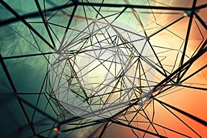 An abstract photo capturing the intricate lines and angles of a modern structure, Web of interconnected geometric shapes, AI