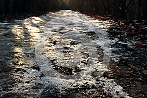 Abstract Photo. Mud, snow, hard-to-travel trail