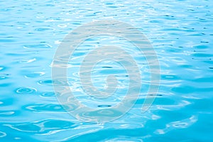 Abstract photo of sun light reflecting or sparkling glitter on water of sea or ocean with beautiful sky blue light tone.