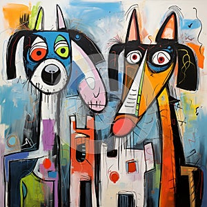 Abstract Neo-Expressionism Digital Art Portrait two dogs photo