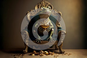 Abstract picture of the Chinese Feng Shui lucky money frog with coin. Generative AI. Wellness and rich concept