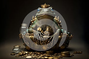 Abstract picture of the Chinese Feng Shui lucky money frog with coin. Generative AI. Wellness and rich concept