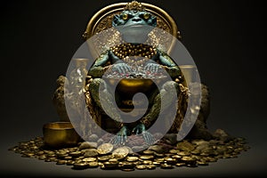 Abstract picture of the Chinese Feng Shui lucky money frog with coin. Generative AI. Wellness and rich concept