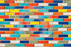 Abstract picture of wall with colorful bricks. background. stone urban design