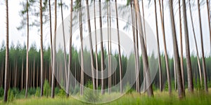 Blurred pine trees
