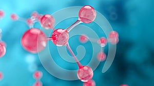 Abstract pink atomic or molecular structure on blue background