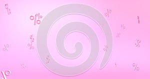Abstract pink background with dynamic 3d percentage sign. Pacific Pink color percentage sign. Modern trendy banner or