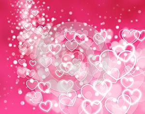 Abstract pink background - glowing hearts
