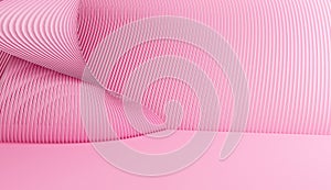 Abstract pink background with waves lines. 3d rendering of building on pastel color. Room modern architecture interior design.