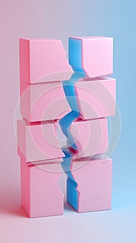 Abstract pink blocks split by a blue line