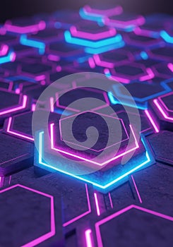 Abstract Pink and Blue Neon Hexagon Pattern