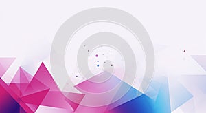 Abstract pink and blue triangles geometric on white background with copy space. Generative ai