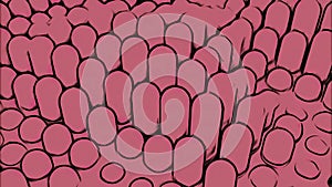 Abstract pink children toy visualization with pillars moving through round holes. Design. Sliding long objects.